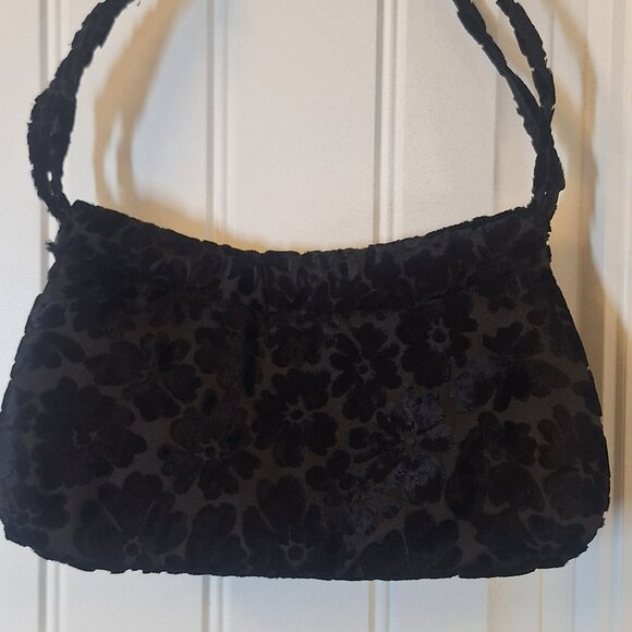 Black Velvet Evening Bag Small Shoulder Clutch - Picture 1 of 6